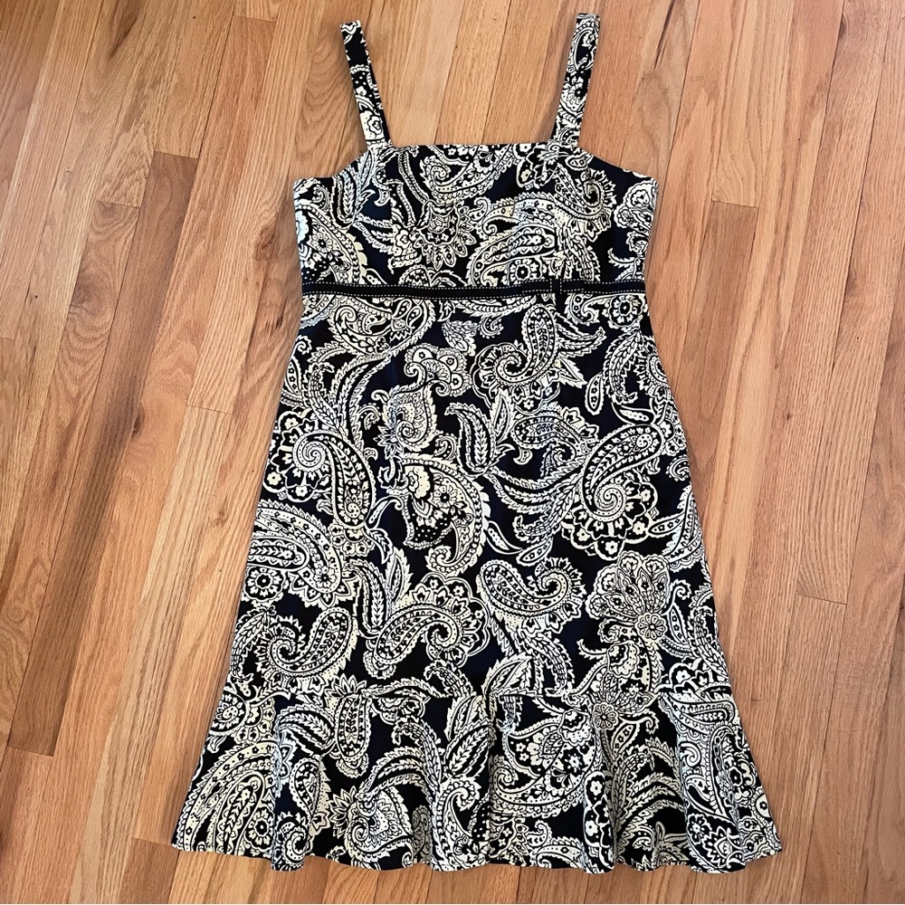 R&K black/off white printed dress size 14P